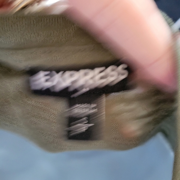 Express Women's Small Short Sleeve Blouse Top Olive Green Black Chiffon Trim - Picture 3 of 7